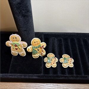 Gingerbread Man, Earrings, And Pin Brooch Set